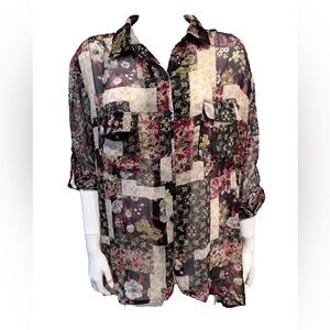 Band of Gypsies Sheer Floral Patchwork Tunic Blouse Multicolor Size Large